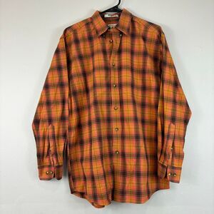 Orvis Orange Plaid Check Long Sleeve Button Down Shirt